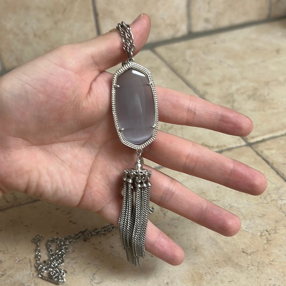Kendra Scott Rayne necklace in silver and Slate Cats eye